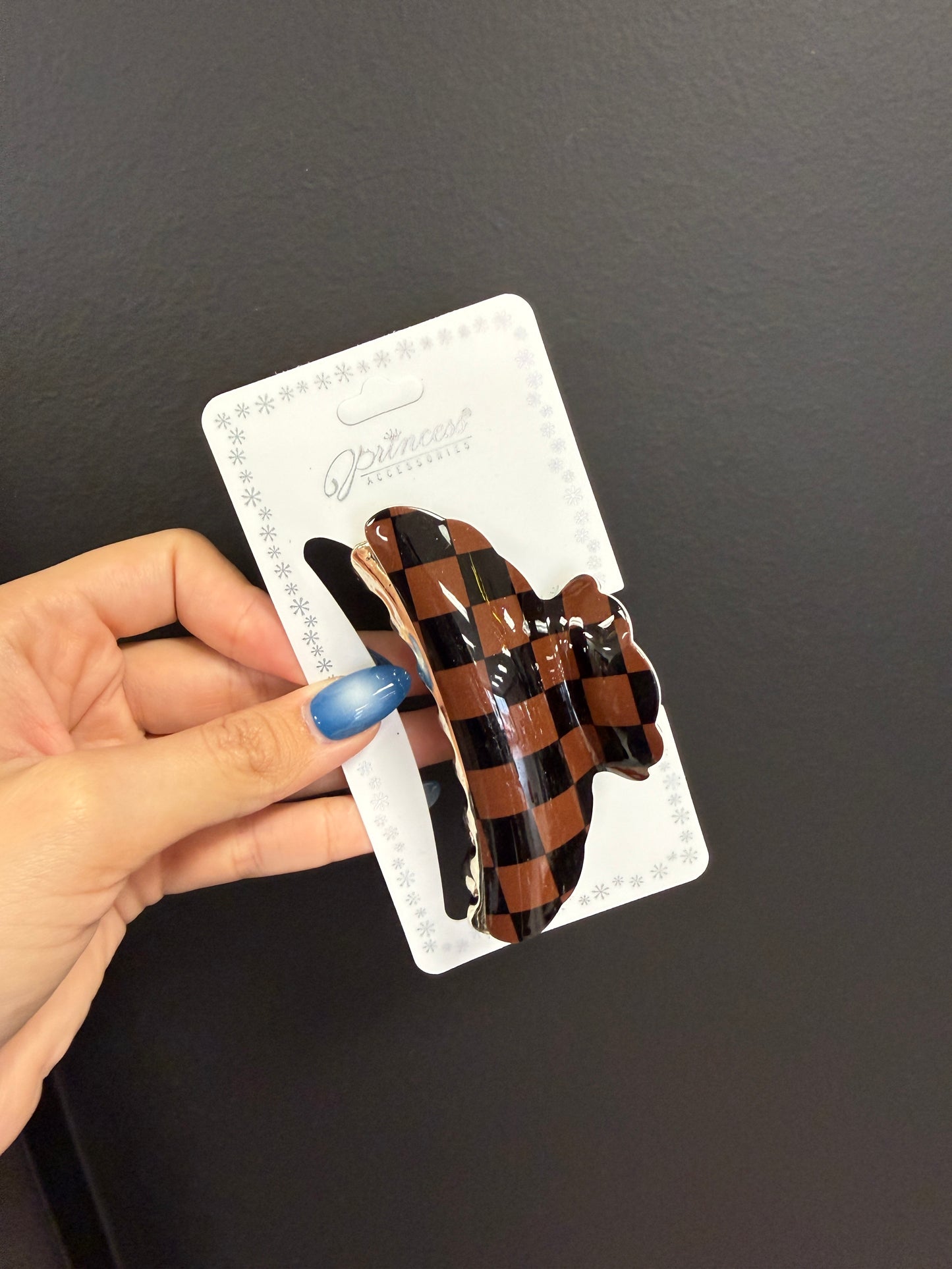 Brown Checkered Claw Clip