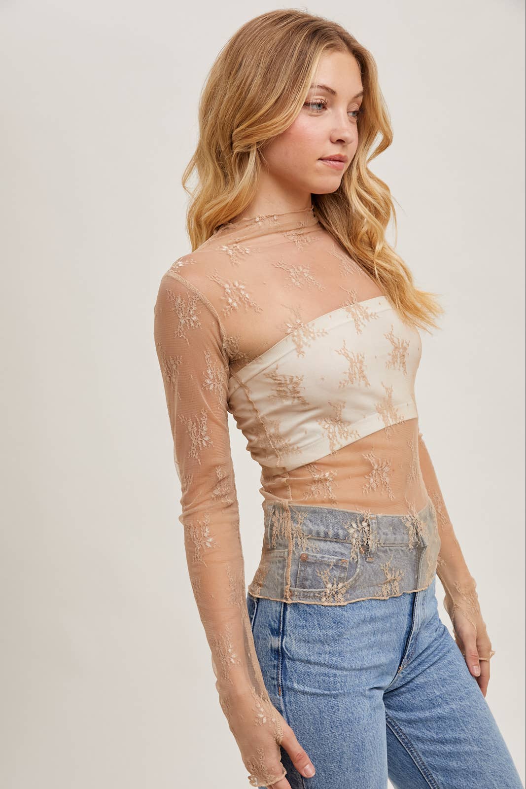 FLORAL EMBROIDERY LACE MESH LAYERING TOP