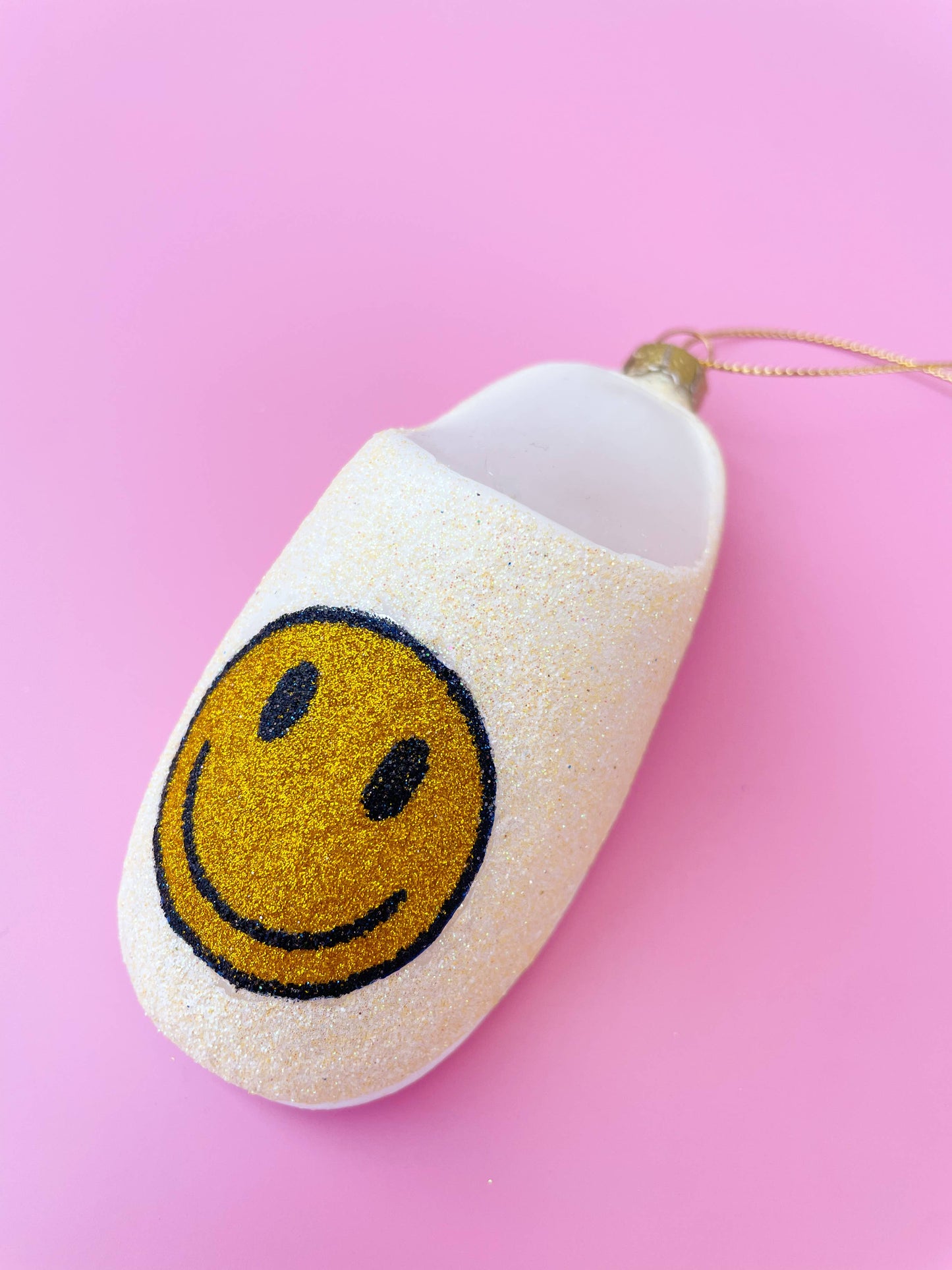 Yellow Smiley Face Slipper Christmas Ornament