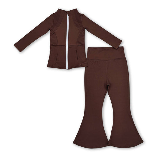 Long sleeves black top pants kids girls yoga clothing