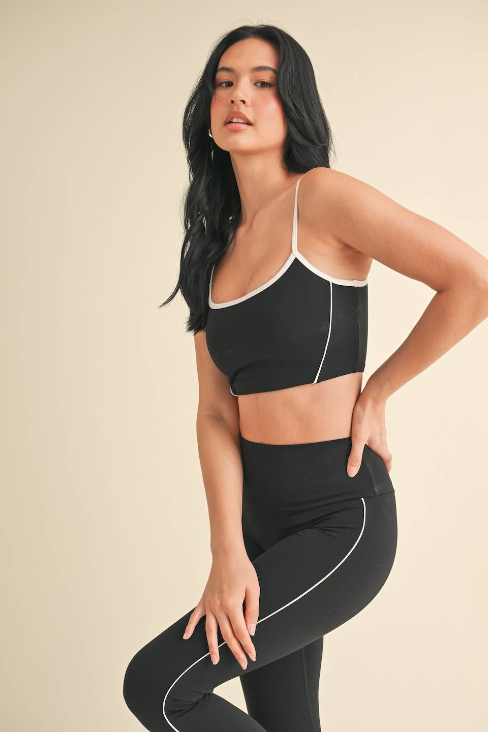 Piping Detail Crop Tank and Leggings Set
