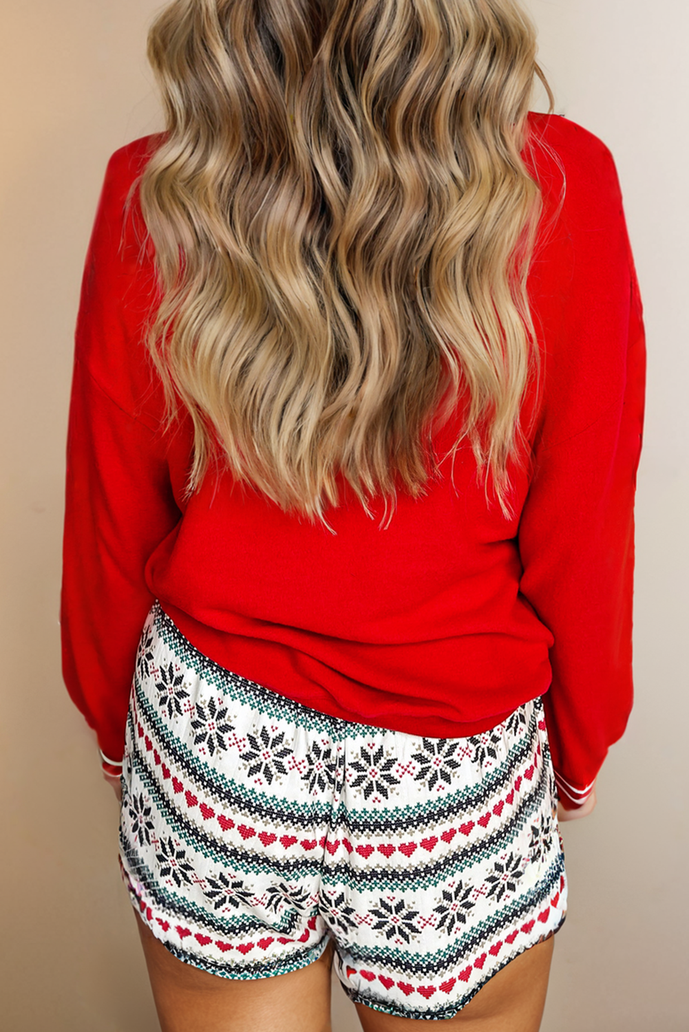 SLEIGH Print Long Sleeve and Wide Leg Shorts Lounge Set