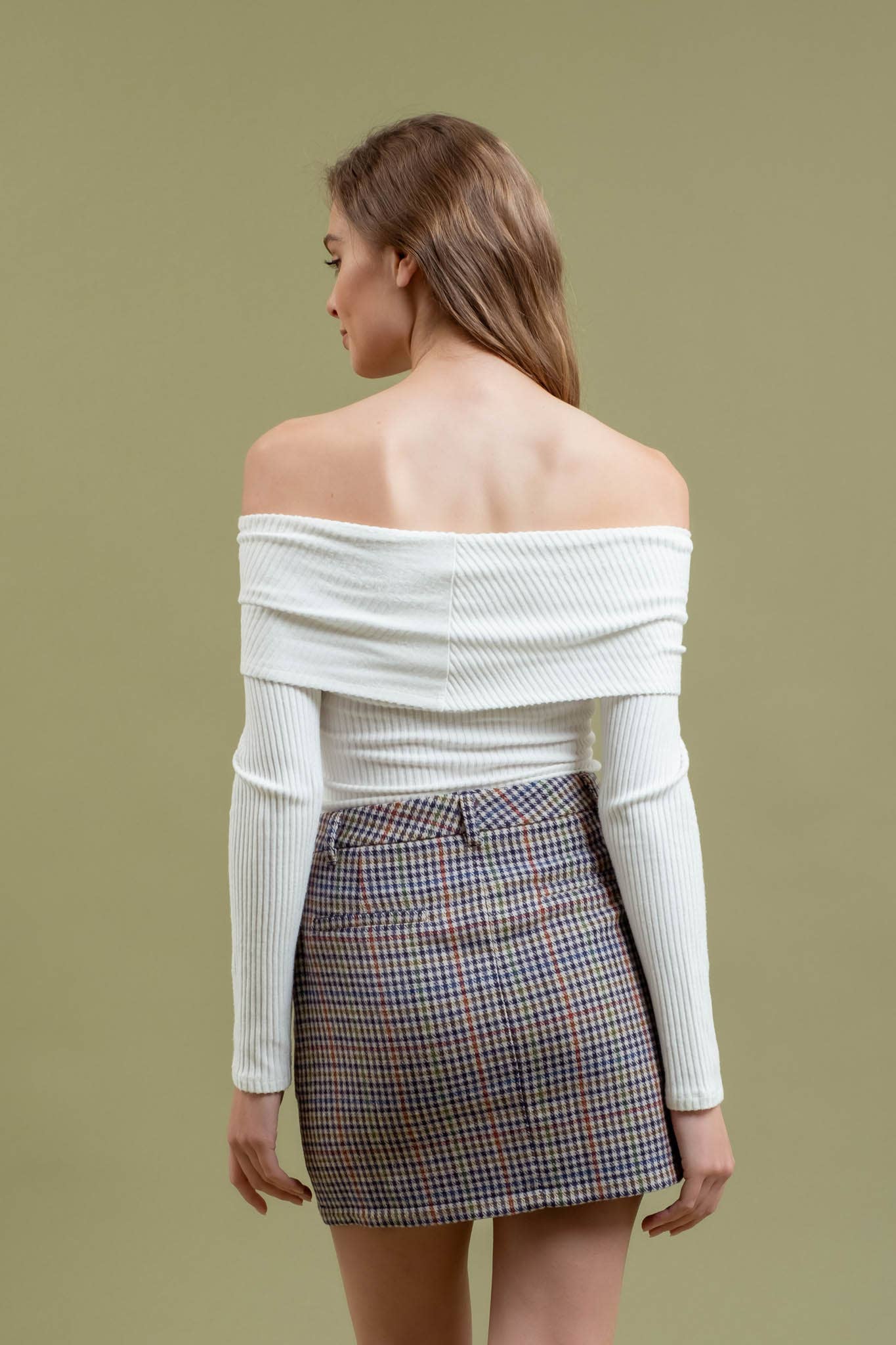 FOLD OVER OFF THE SHOULDER LONG SLEEVE KNIT TOP