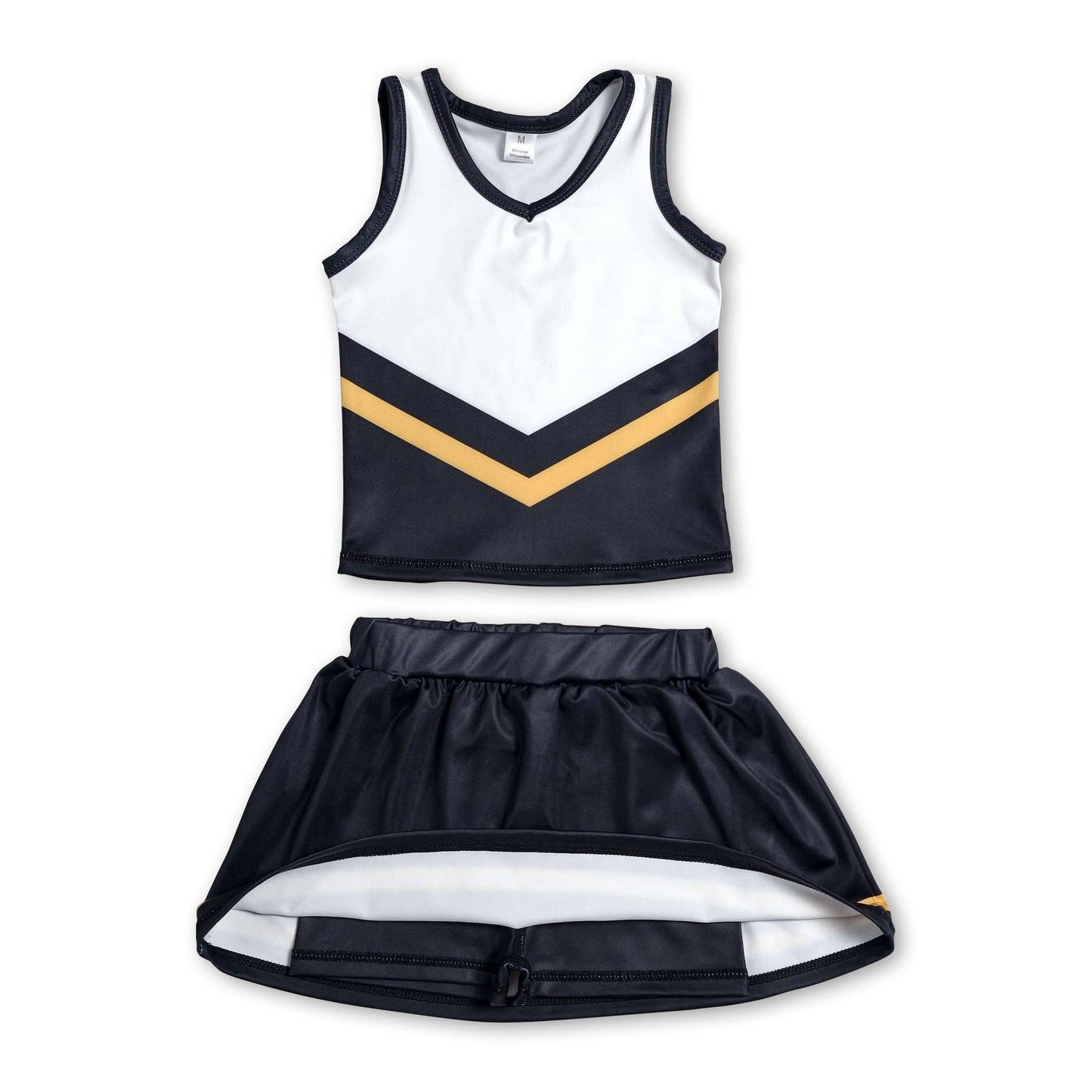 Sleeveless gold black top skirt girls team cheer active set