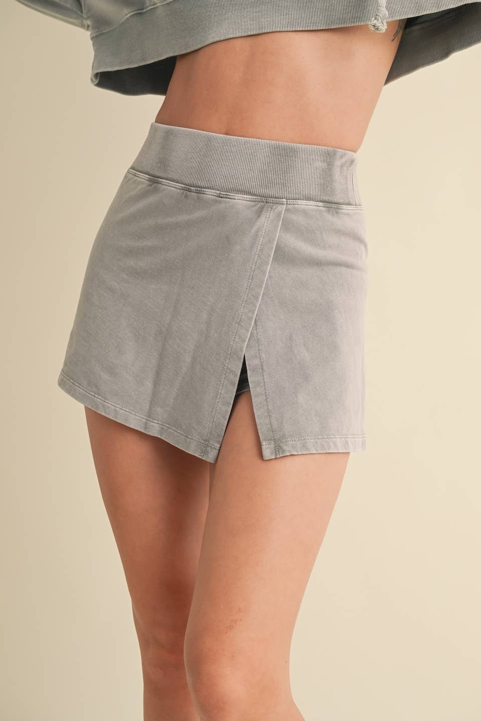 Mineral Wash Side Slit A-Line Skort