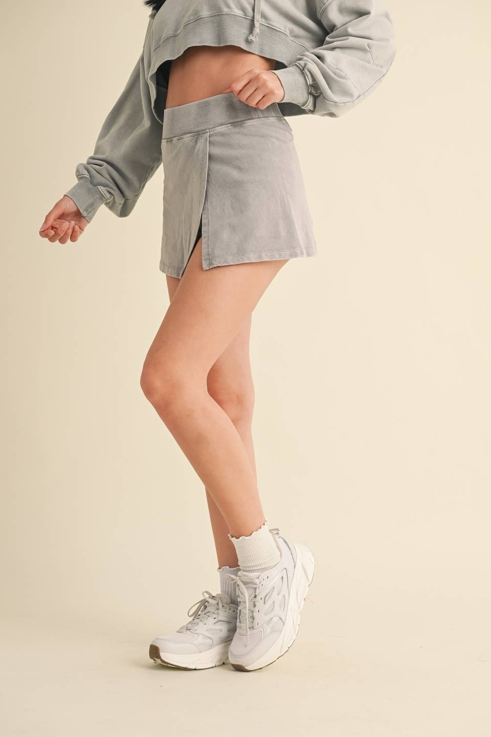 Mineral Wash Side Slit A-Line Skort