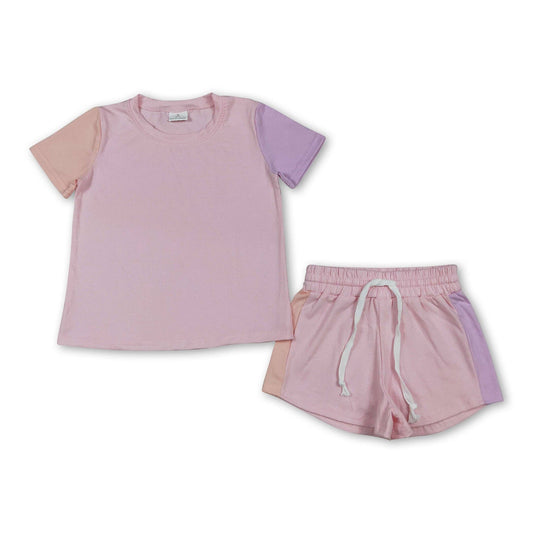 Short sleeves cotton pink top shorts kids girls outfits