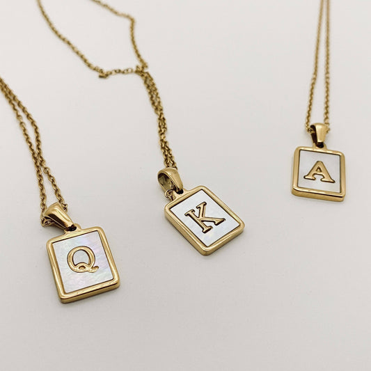 Square Initial 18K Gold-plated Stainless Steel Necklace -FGS