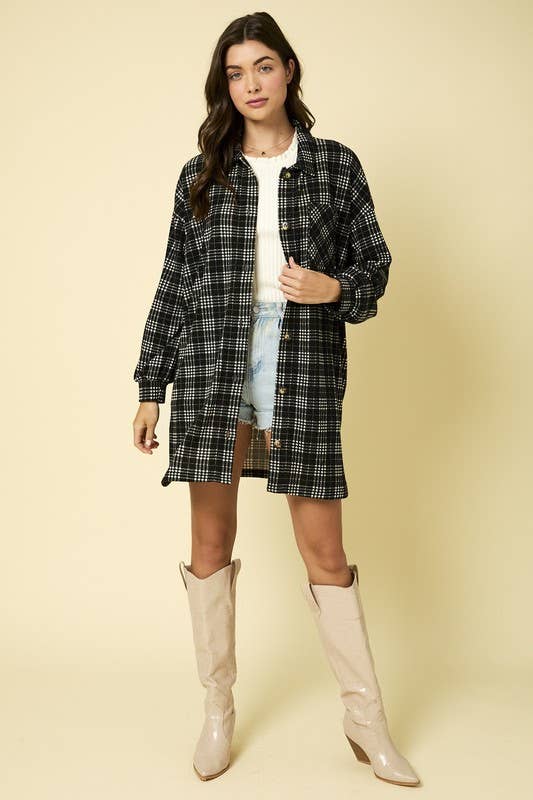 Long Sleeve Button Down Side Pocket Brushed Shaket