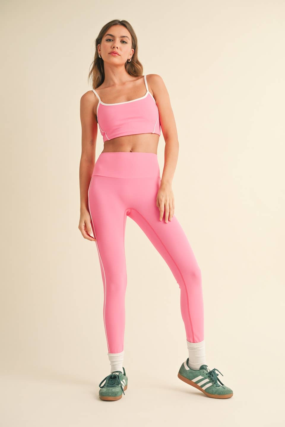 Piping Detail Crop Tank and Leggings Set