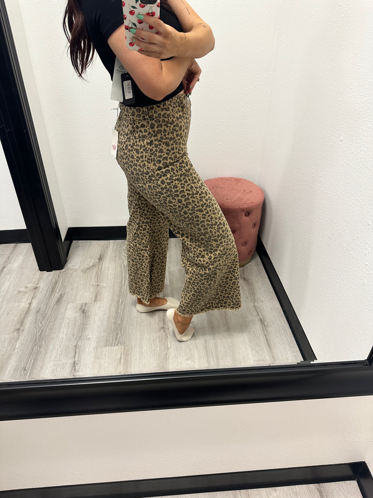 Mid Rise Leopard Twill Denim