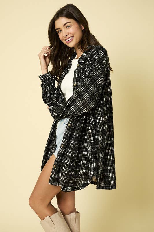 Long Sleeve Button Down Side Pocket Brushed Shaket