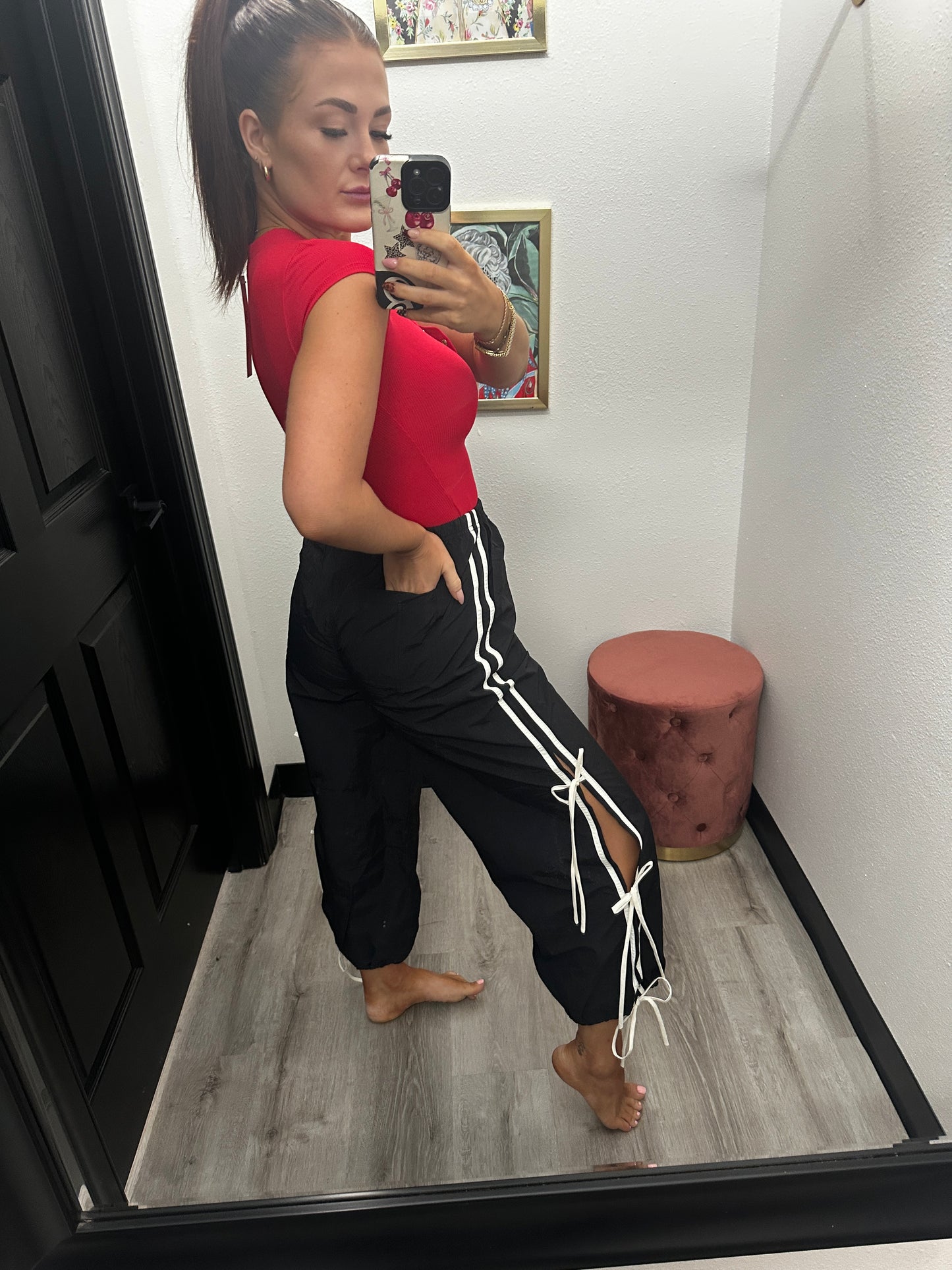 Side Tie Strap Track Joggers