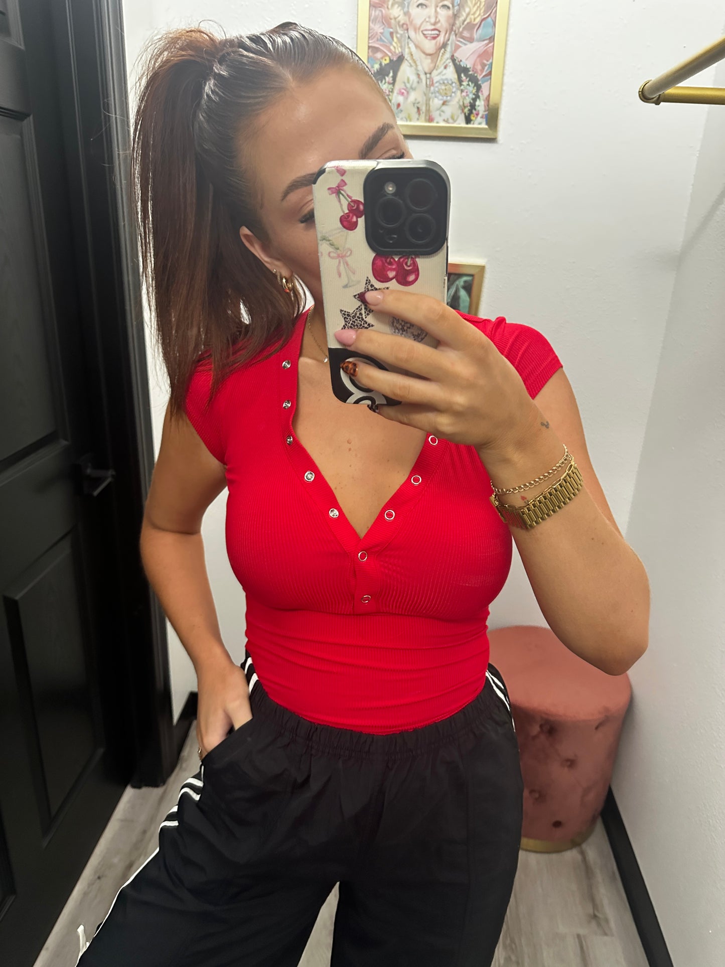 Half snap button knit top