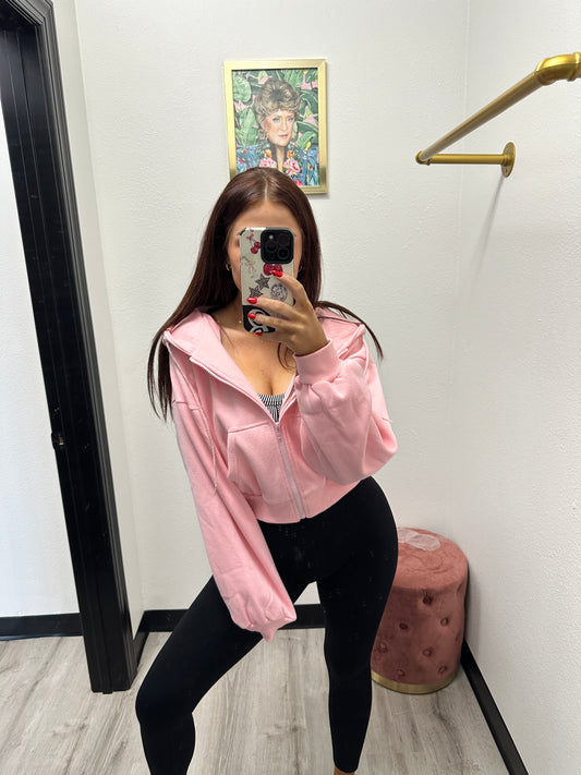 Comfy Fit Fleece Pink Jacket Cropped