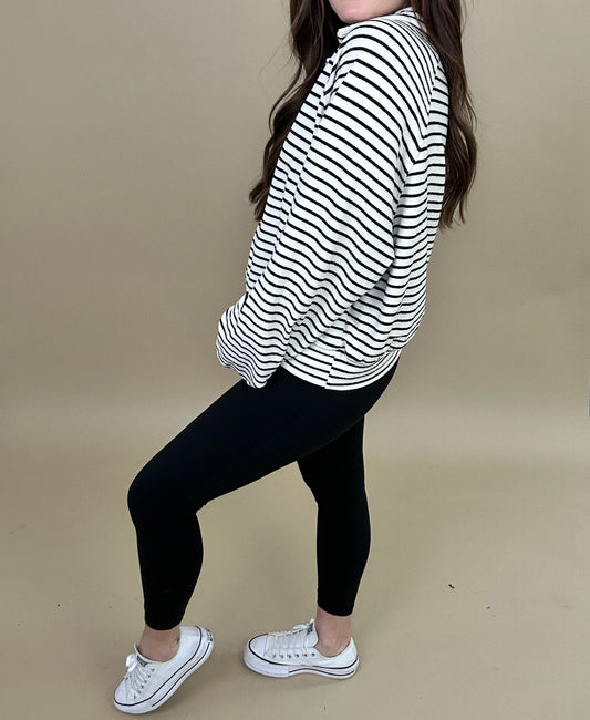 HALF-PLACKET STRIPED KNIT TOP