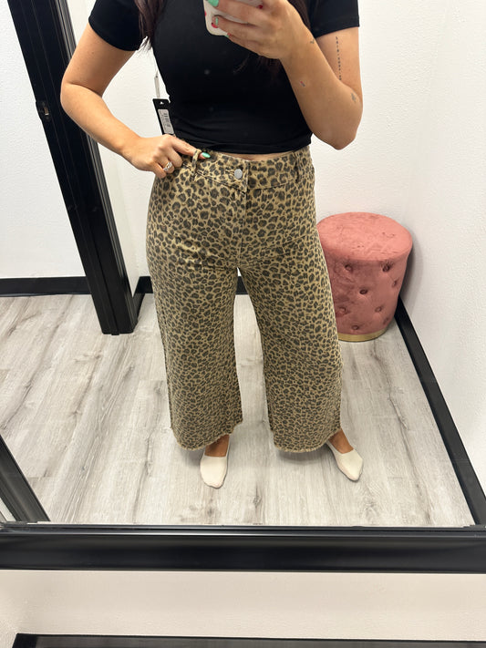 Mid Rise Leopard Twill Denim