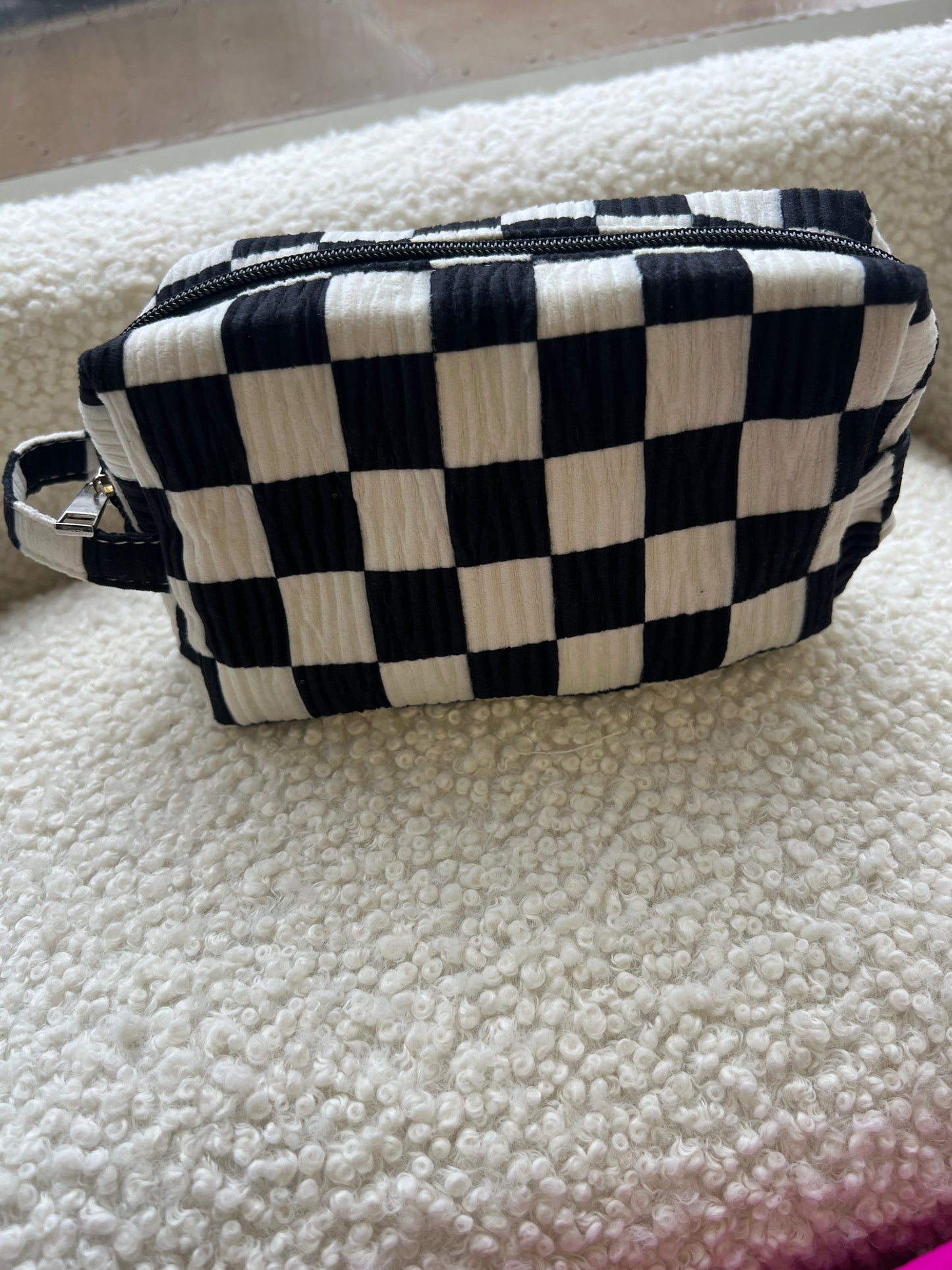 Checkered make up bag
