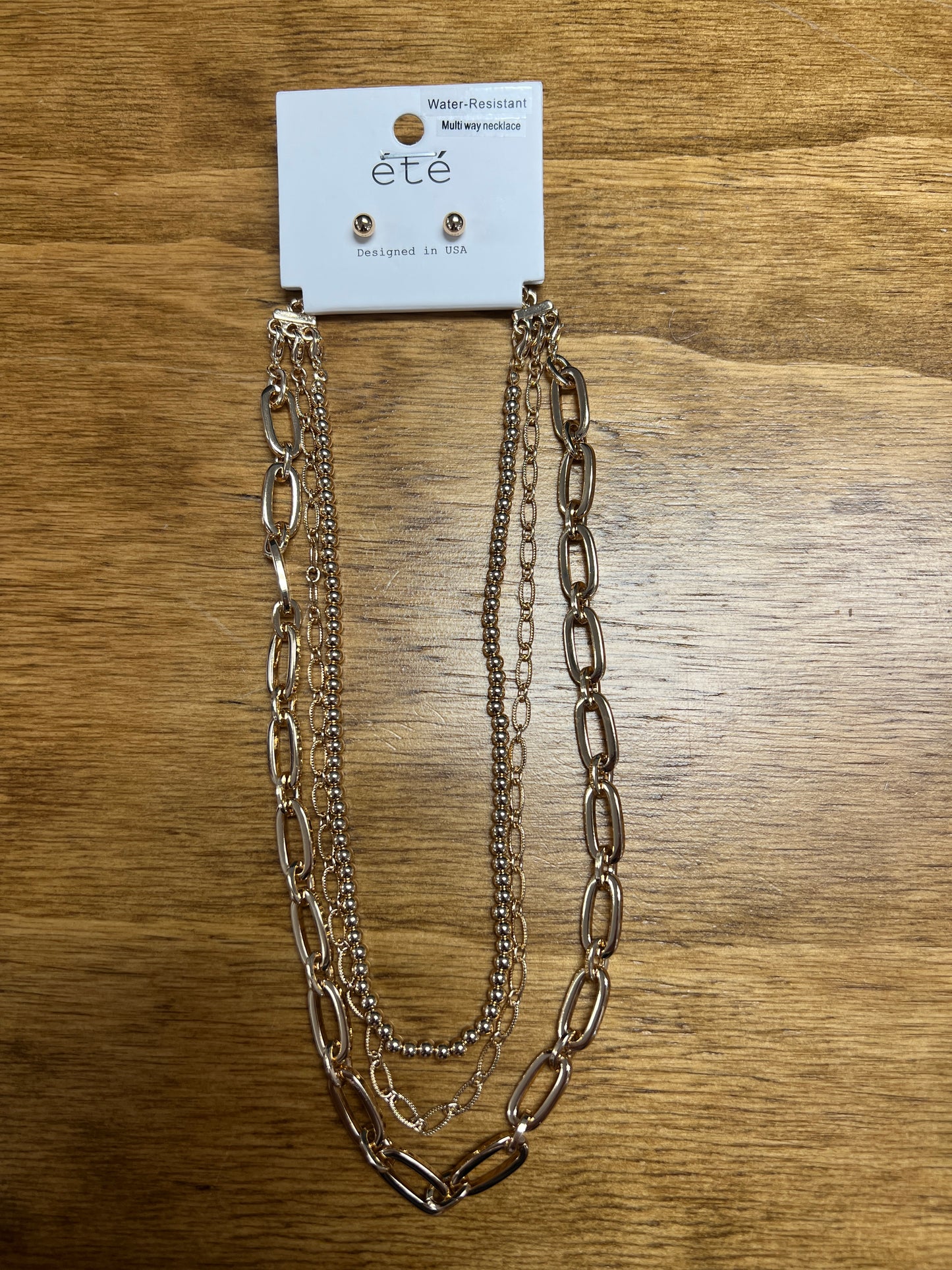 Multi Way Gold Beaded and Gold Chain Necklace