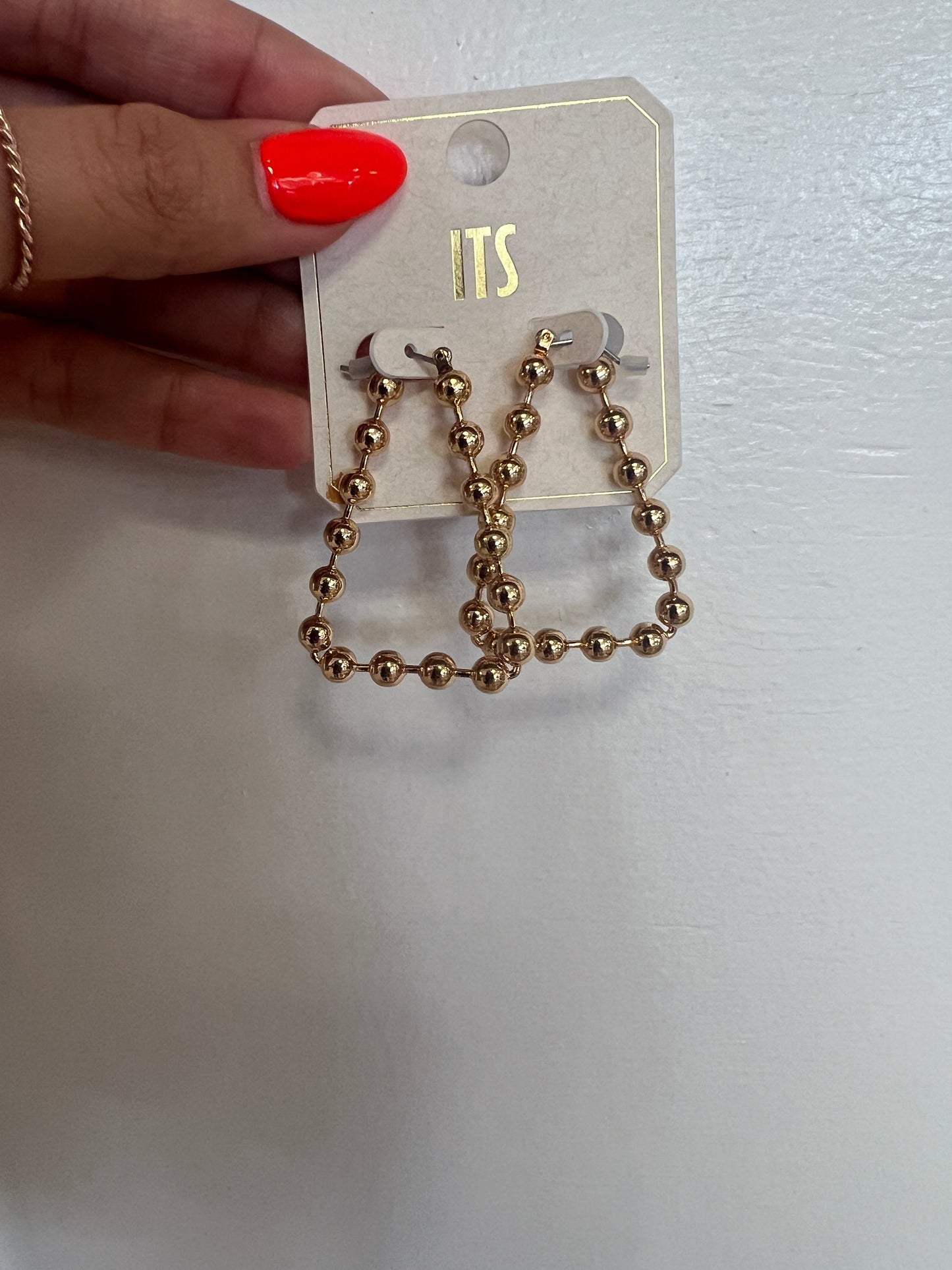 Gold Beaded Triangle Hoop