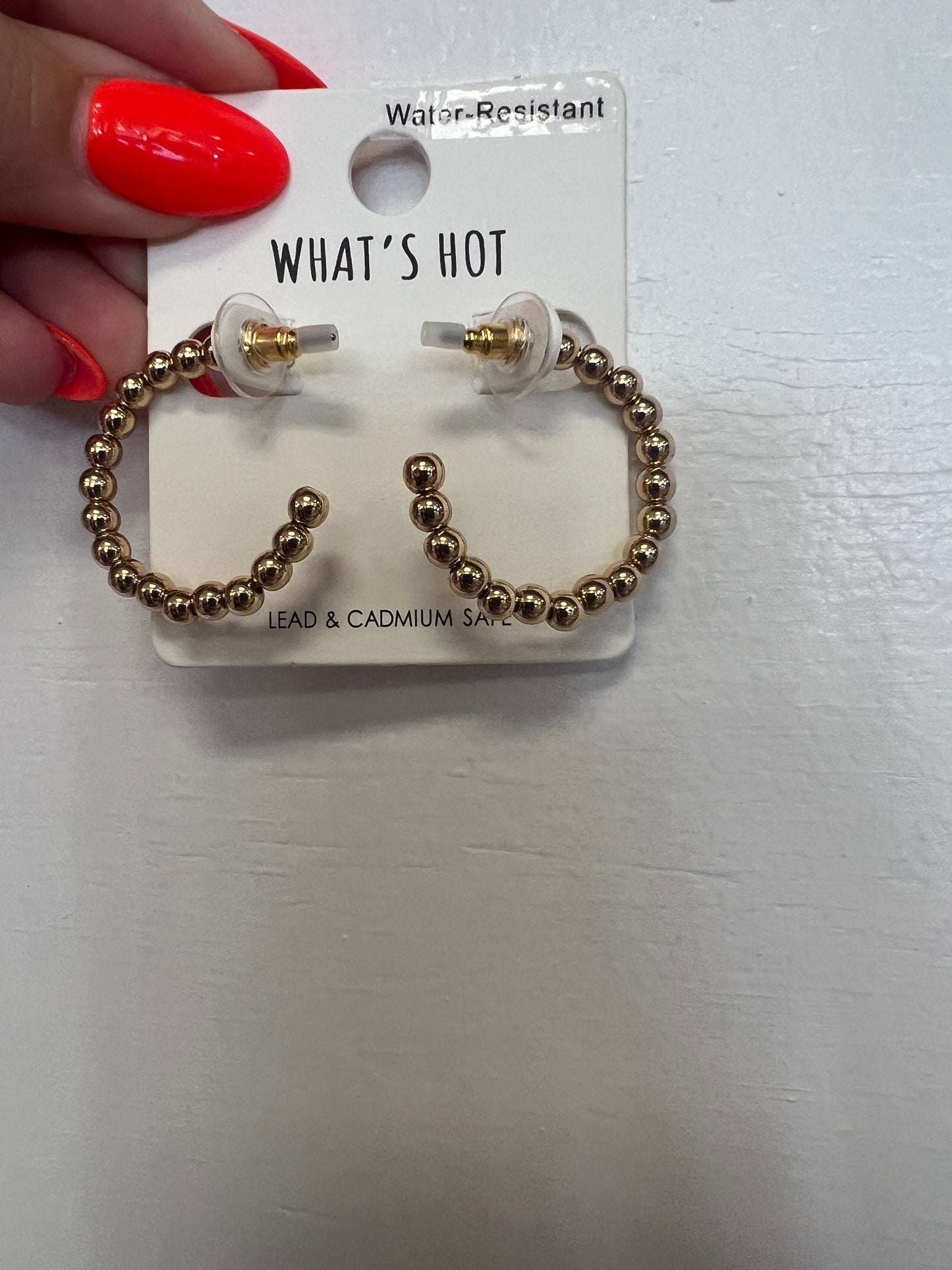 Water Resistant Gold Beaded Hoop Earring