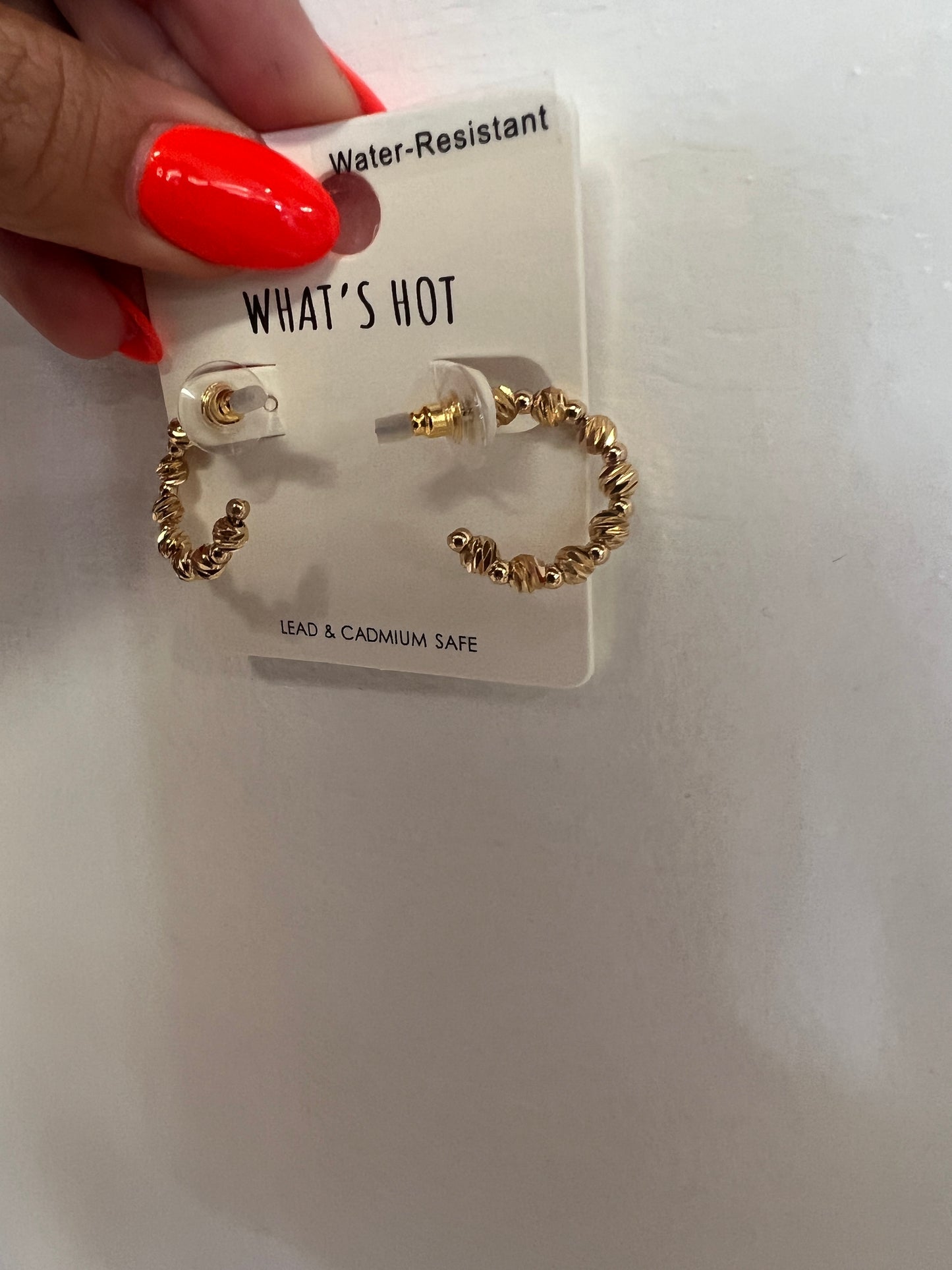 Water Resistant Twisted Bead Hoop Earring