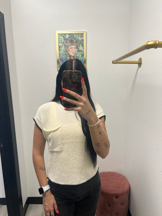 Contrast Short Sleeve Pocket Sweater