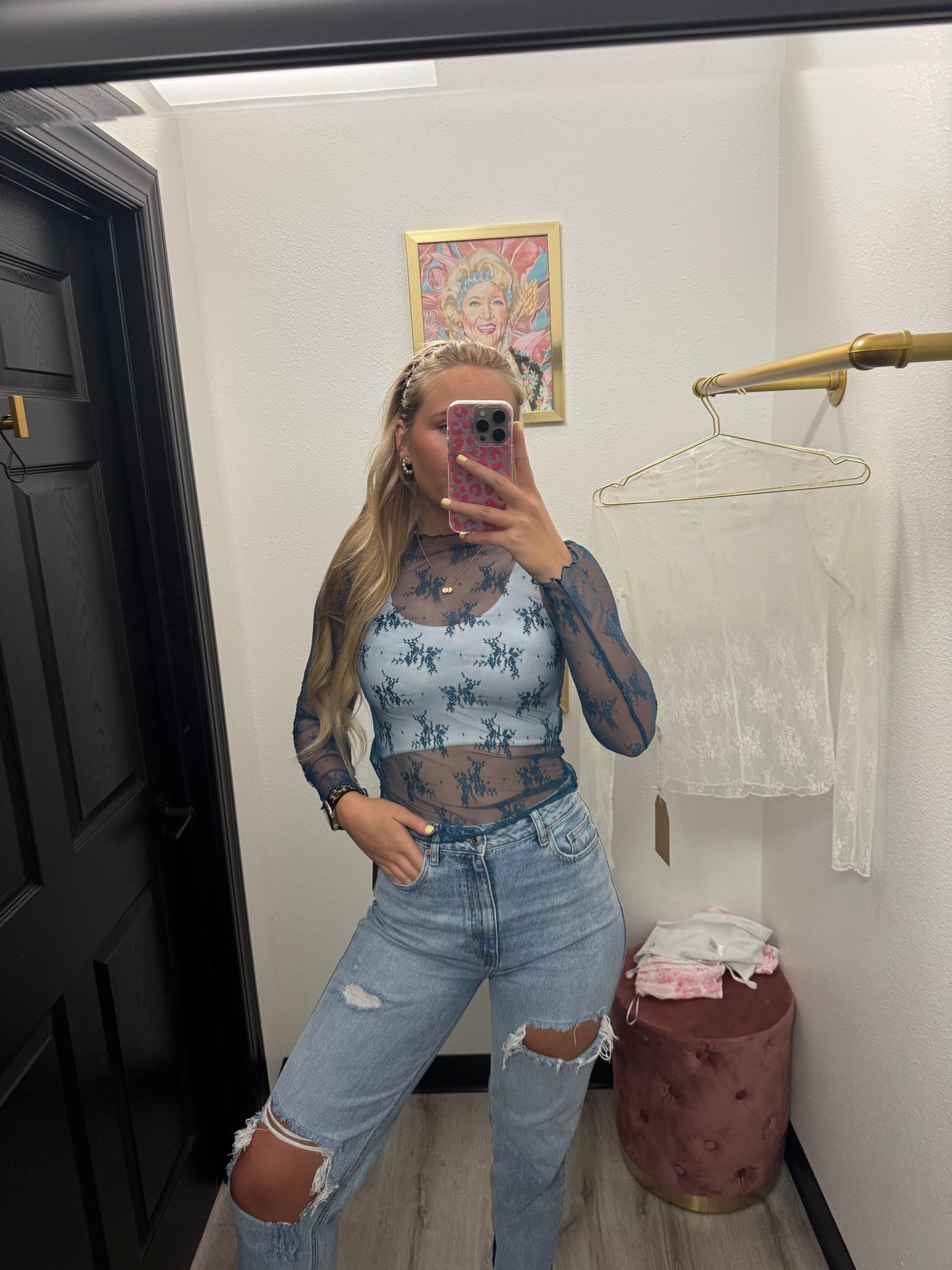 FLORAL EMBROIDERY LACE MESH LAYERING TOP