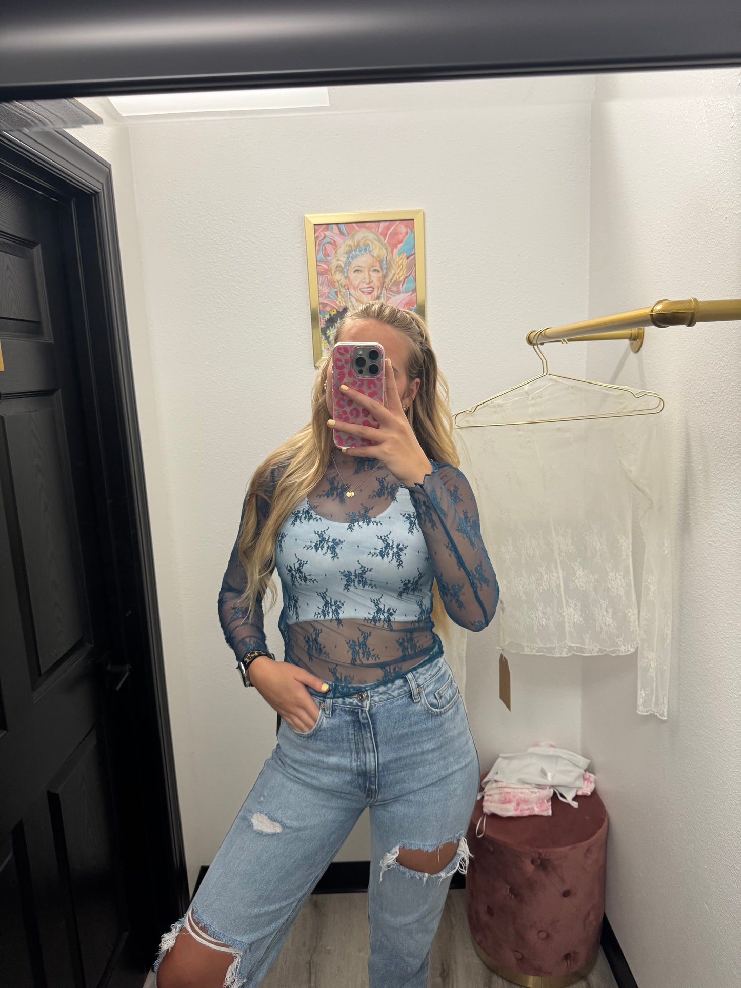 FLORAL EMBROIDERY LACE MESH LAYERING TOP