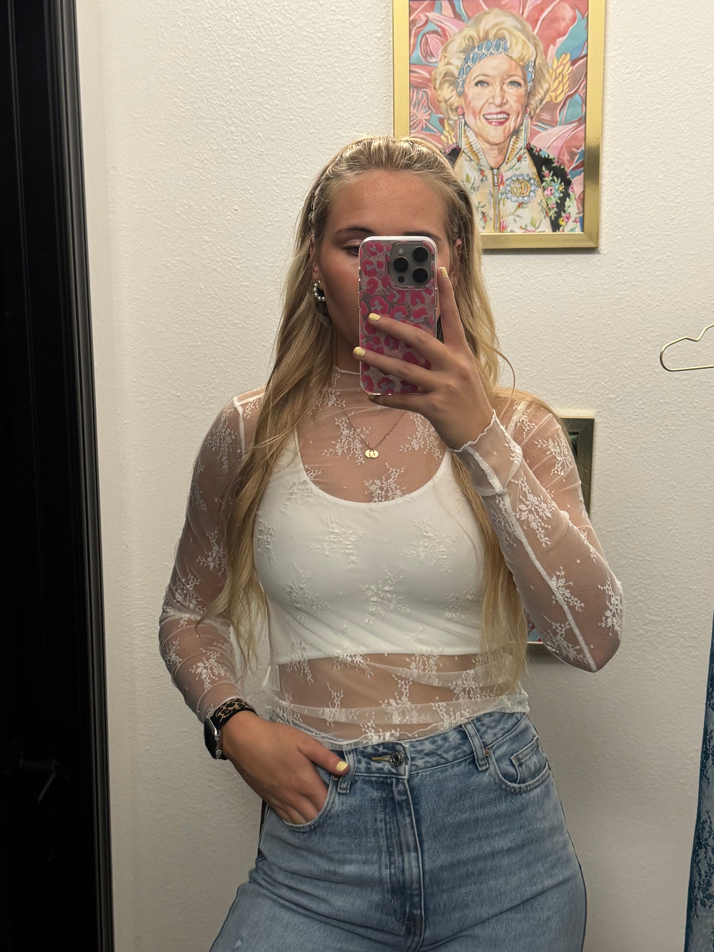 FLORAL EMBROIDERY LACE MESH LAYERING TOP