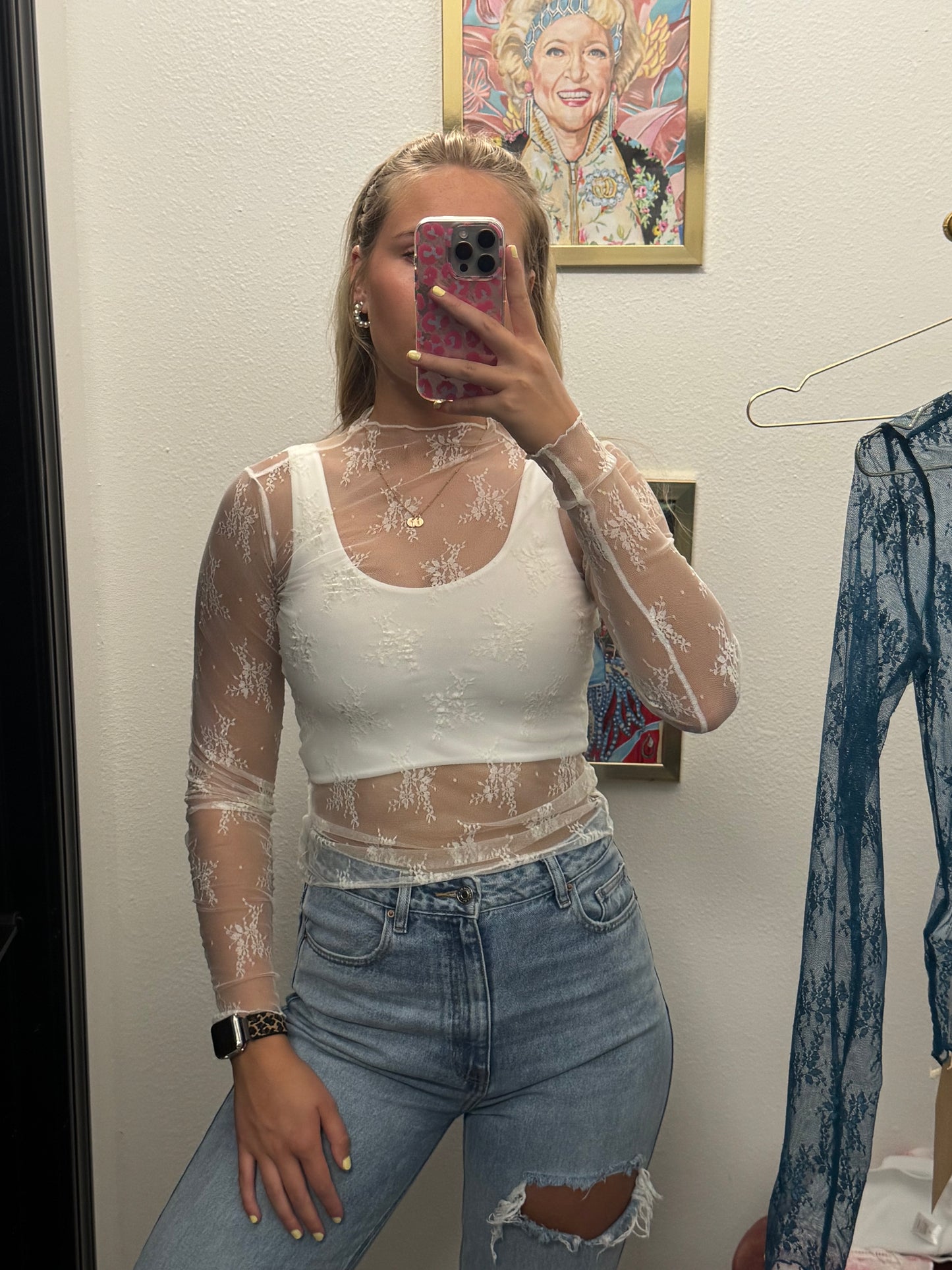 FLORAL EMBROIDERY LACE MESH LAYERING TOP