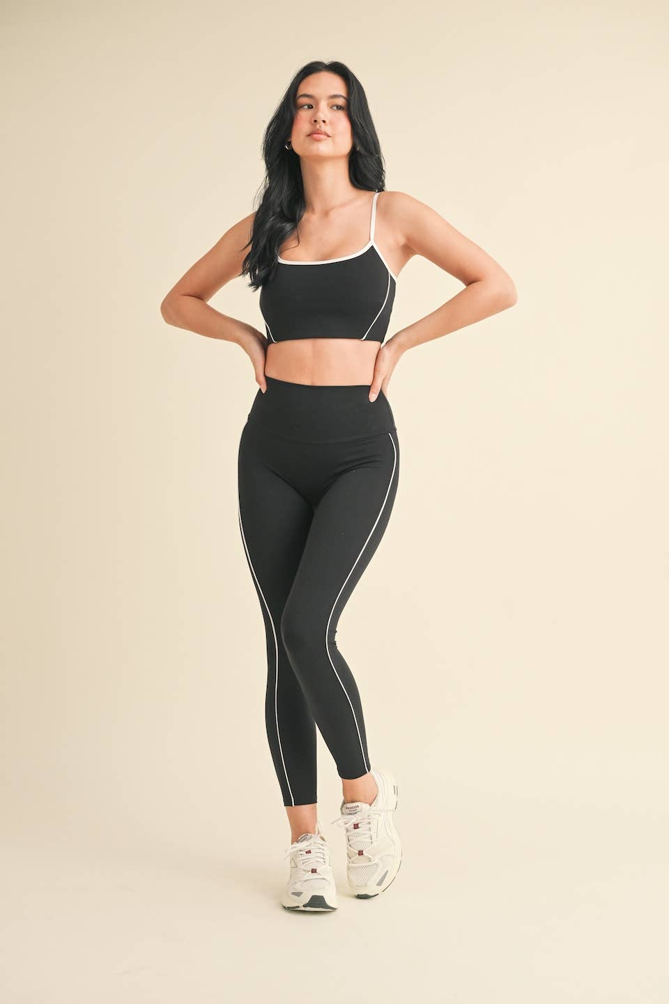 Piping Detail Crop Tank and Leggings Set