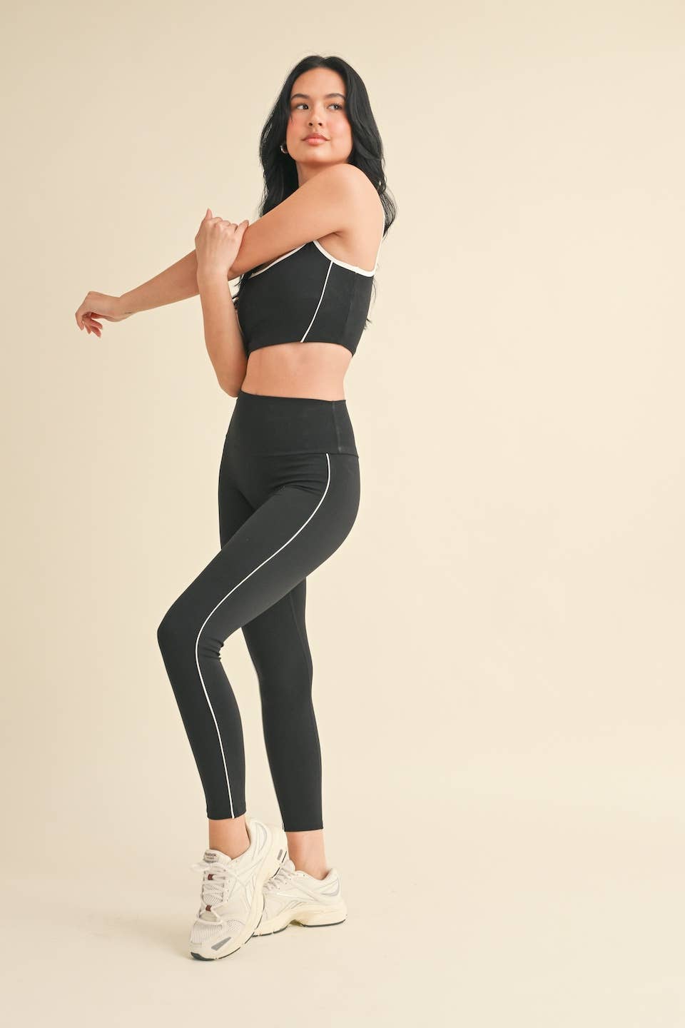 Piping Detail Crop Tank and Leggings Set