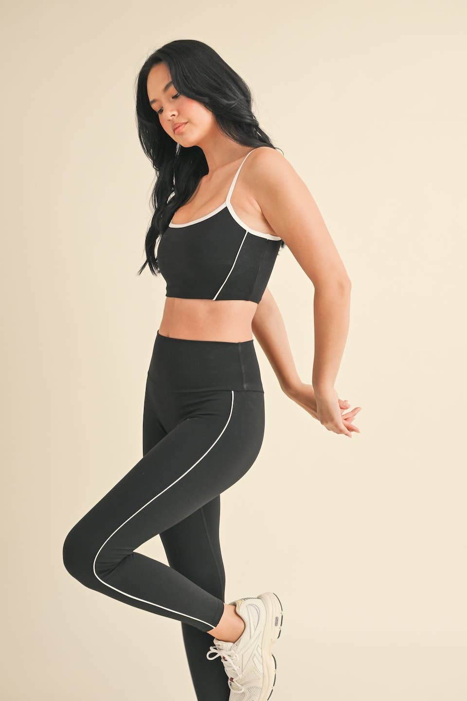 Piping Detail Crop Tank and Leggings Set