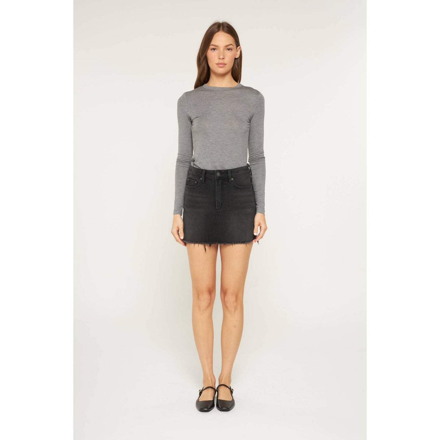 HIGH RISE RAW HEM MINI SKIRT