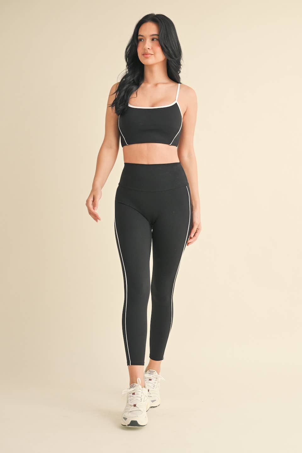 Piping Detail Crop Tank and Leggings Set