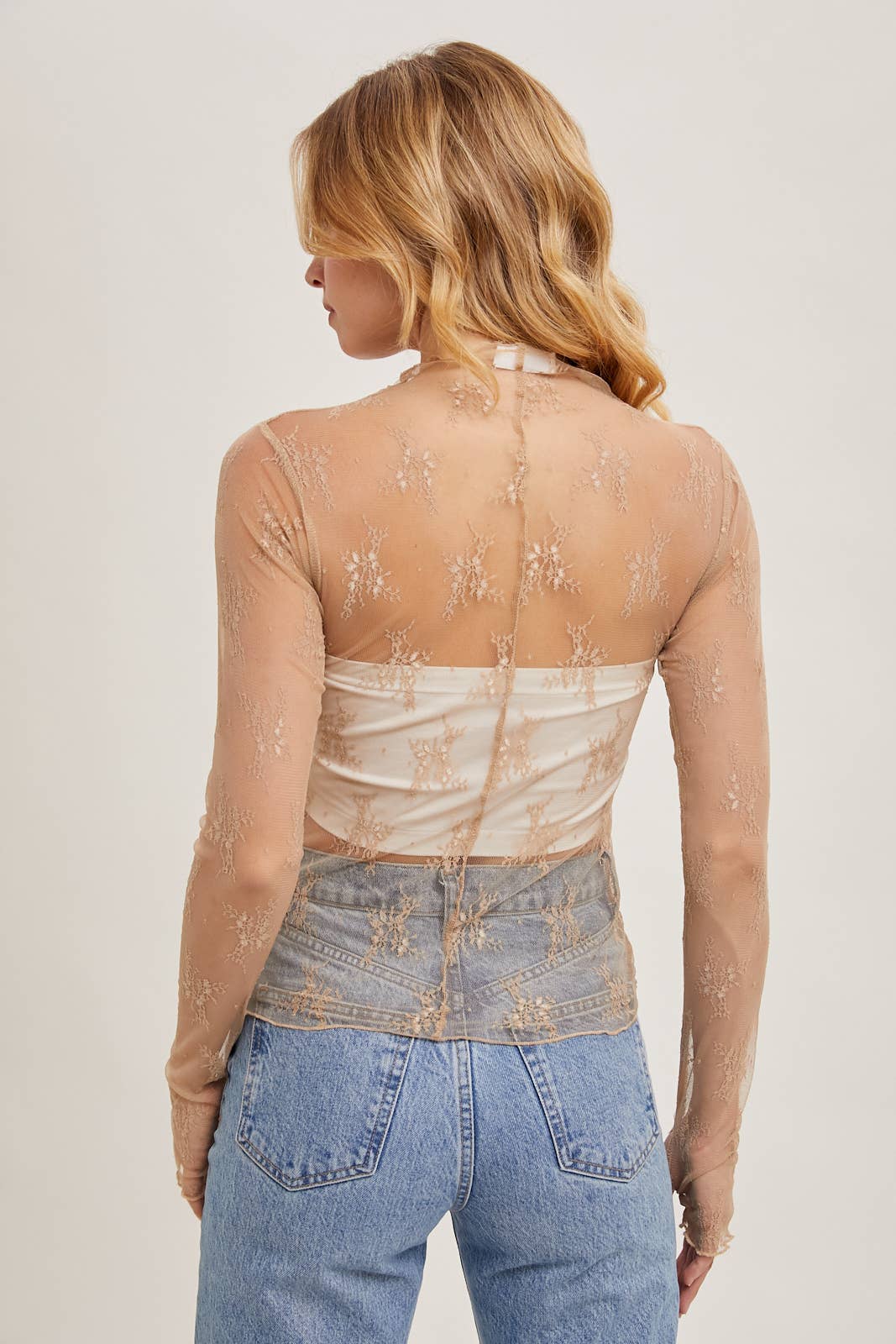 FLORAL EMBROIDERY LACE MESH LAYERING TOP