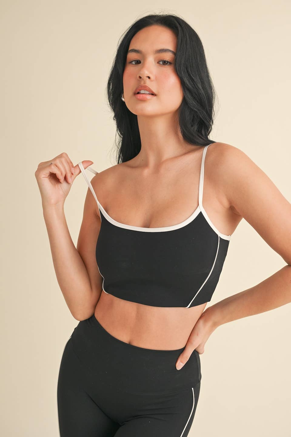Piping Detail Crop Tank and Leggings Set