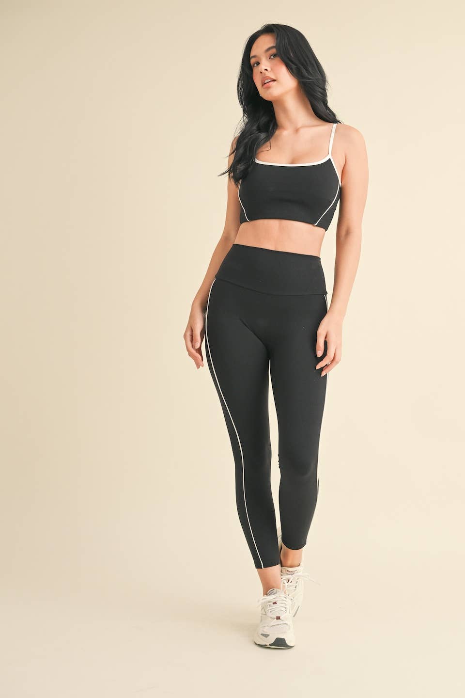 Piping Detail Crop Tank and Leggings Set