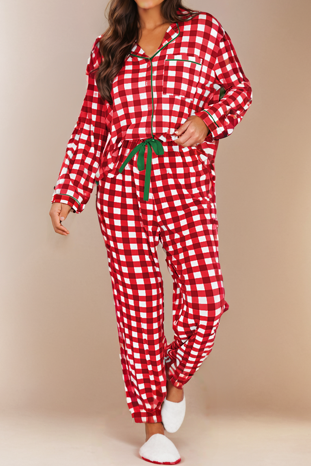 Christmas Plaid Print Shirt and Pants Pajama Set