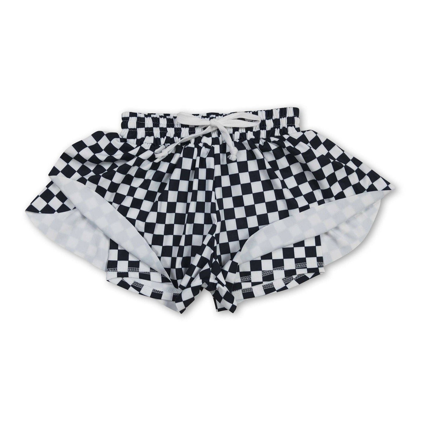 Black plaid kids girls team active summer shorts