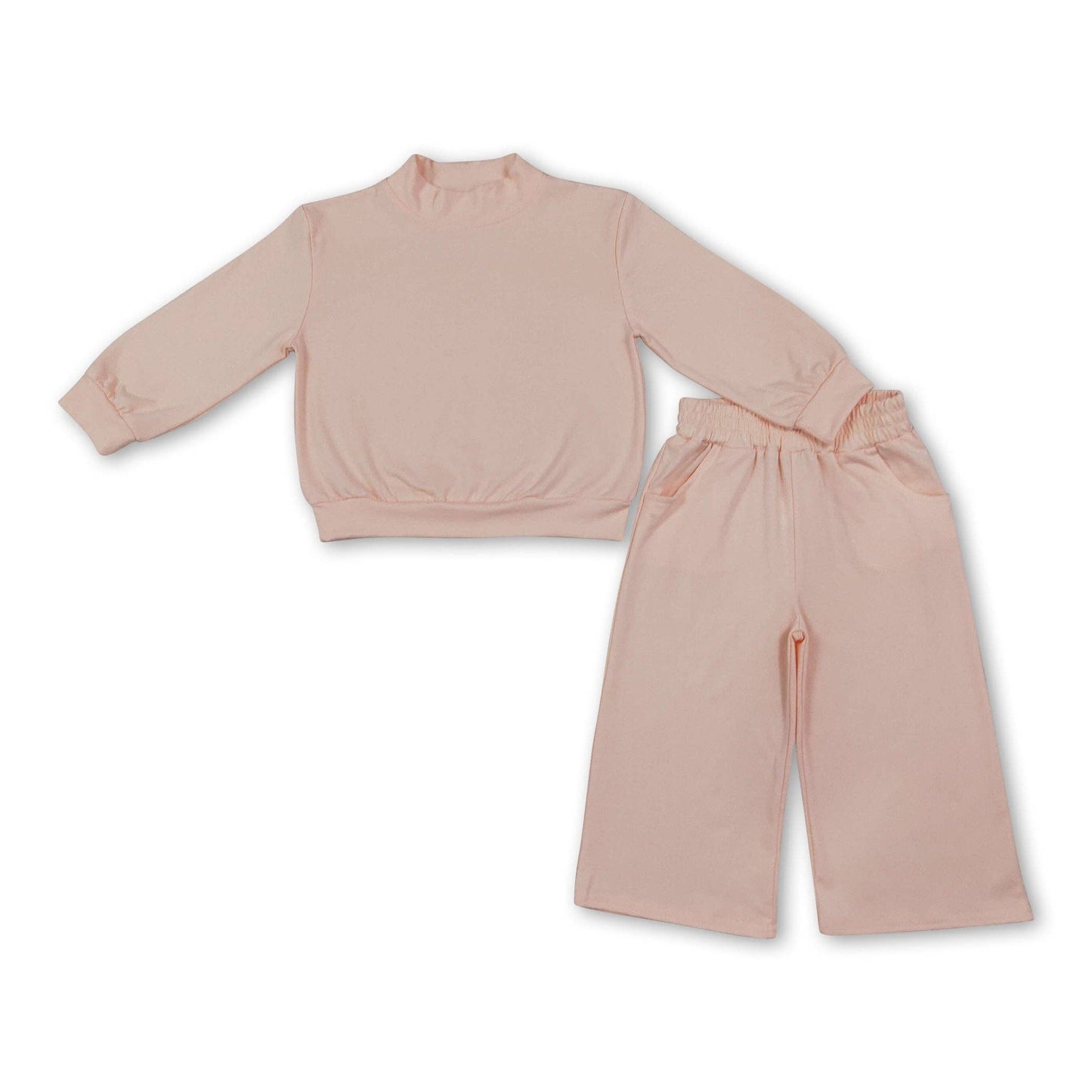 Pink cotton mock neck top pants kids girls outfits