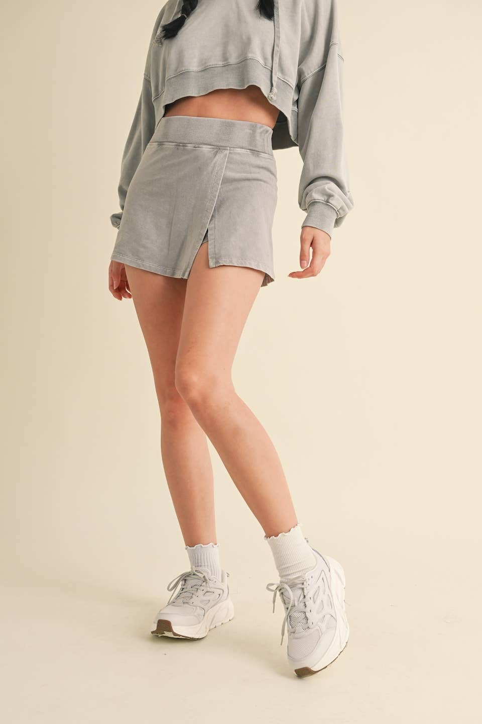 Mineral Wash Side Slit A-Line Skort