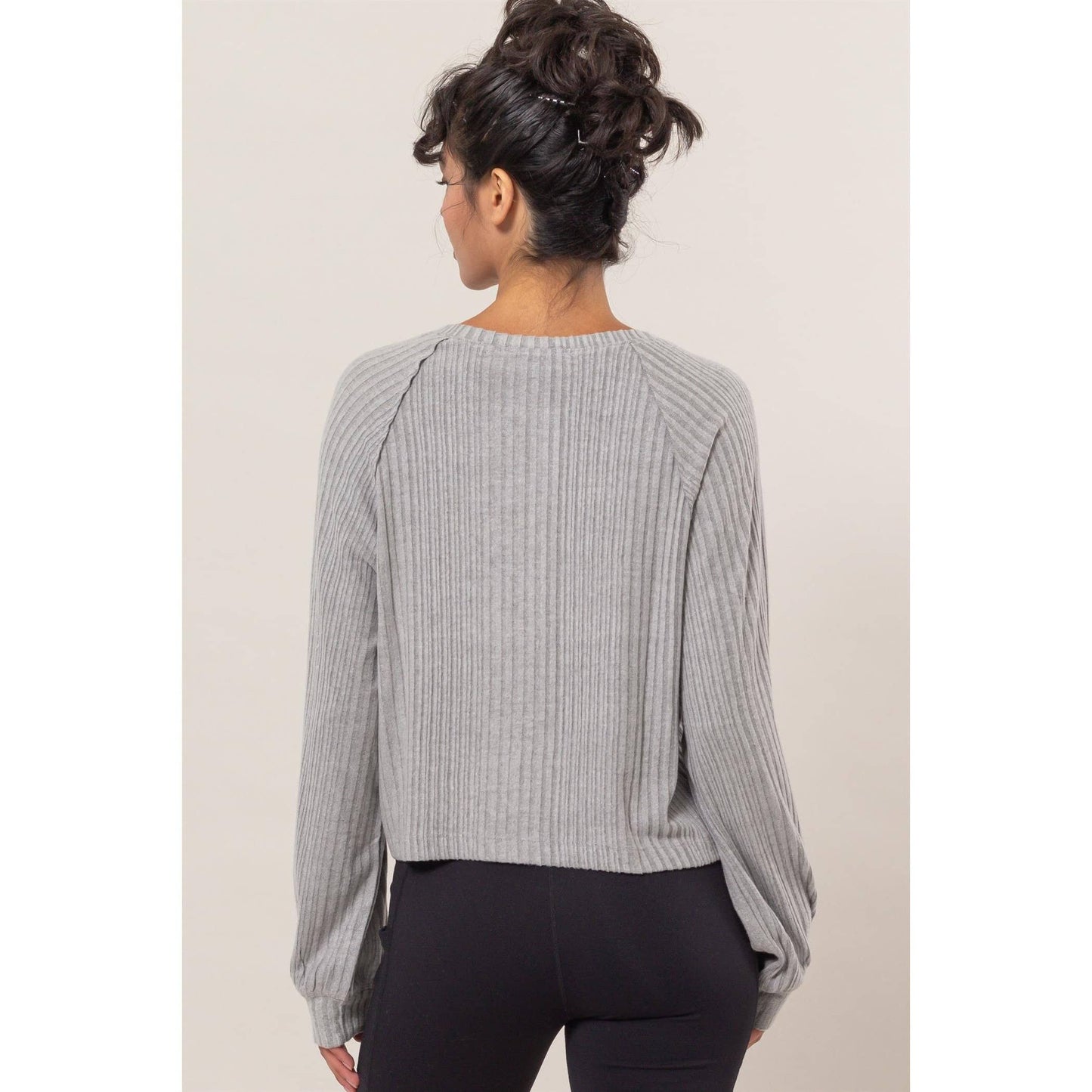 Brushed Ribbed Oversized Henley Top