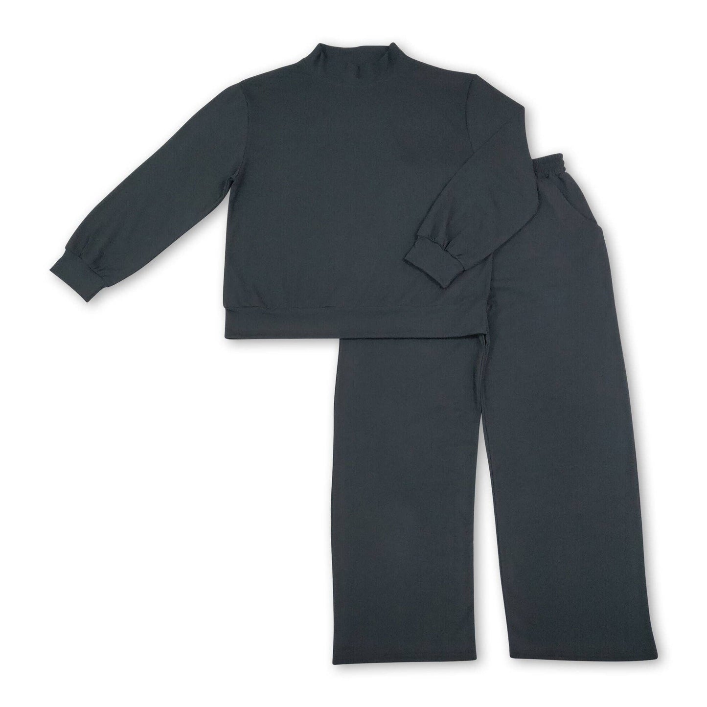Black cotton mock neck top pants adult women outfits