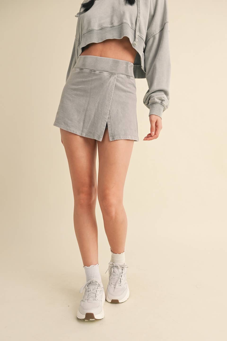Mineral Wash Side Slit A-Line Skort