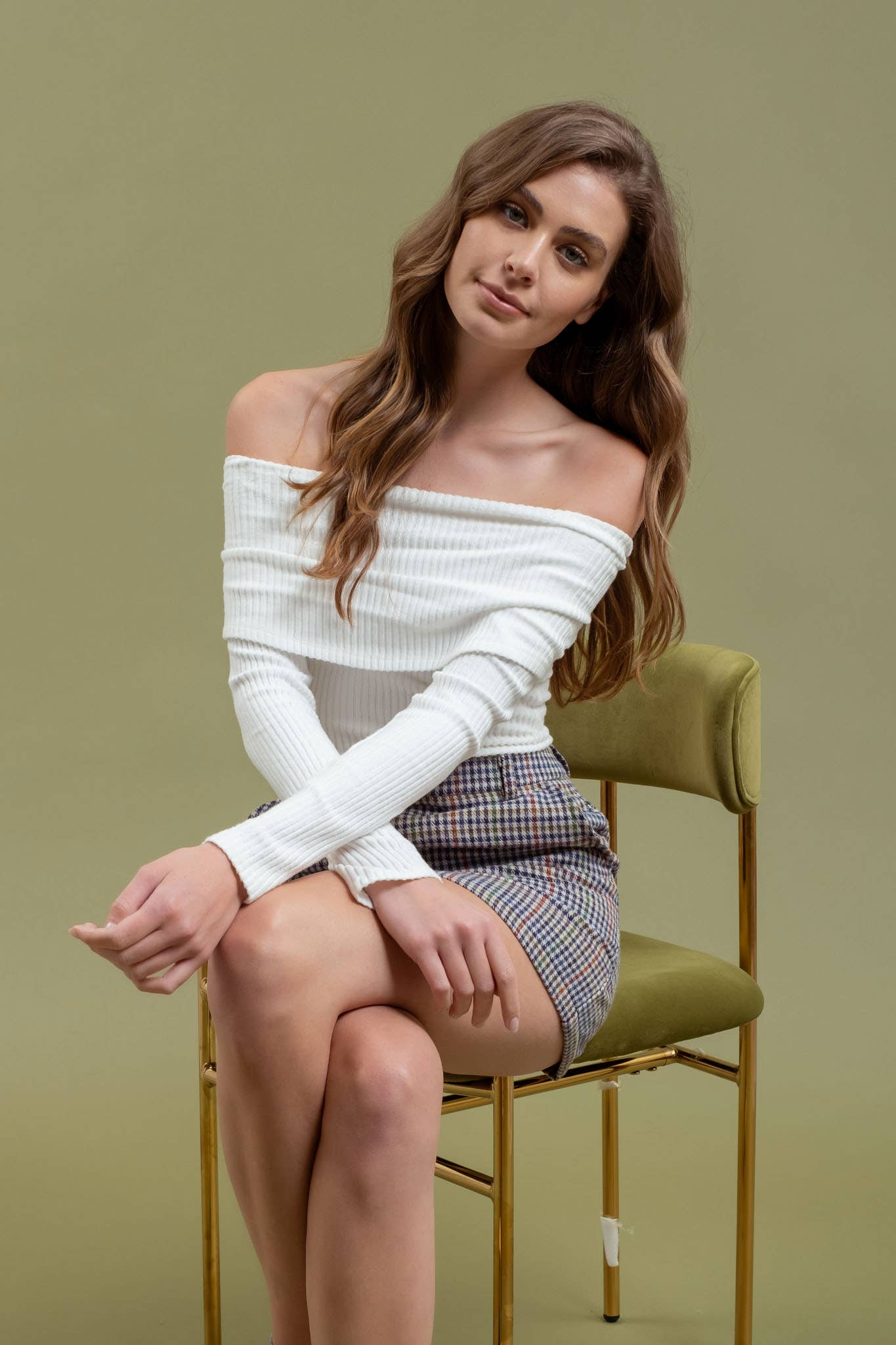 FOLD OVER OFF THE SHOULDER LONG SLEEVE KNIT TOP