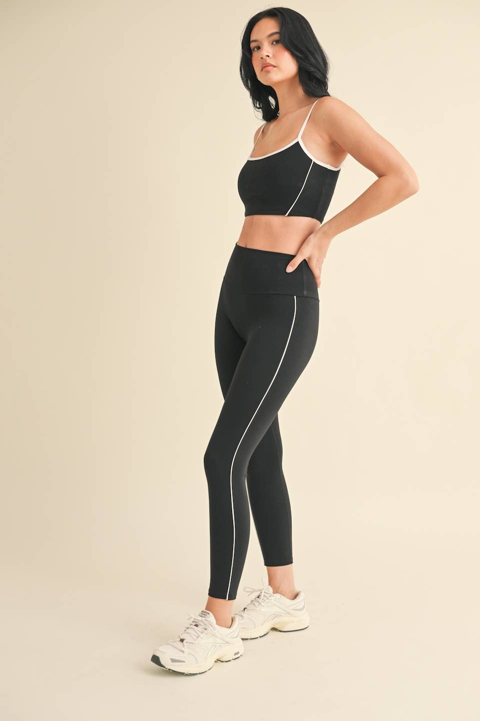 Piping Detail Crop Tank and Leggings Set