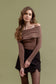 FOLD OVER OFF THE SHOULDER LONG SLEEVE KNIT TOP