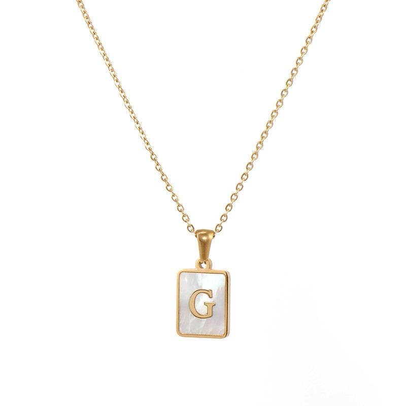 Square Initial 18K Gold-plated Stainless Steel Necklace -FGS